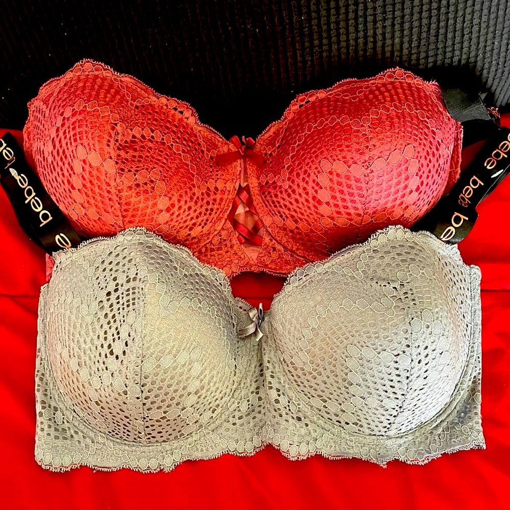 Pink and grey Bebe bras 38DD